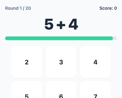 + Blitz mid-game: 5 + 4, with nine possible answers in a 3 by 3 grid.